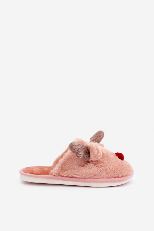 Chinelo feminino com pelúcia com tema de renas na cor rosa Sennalith