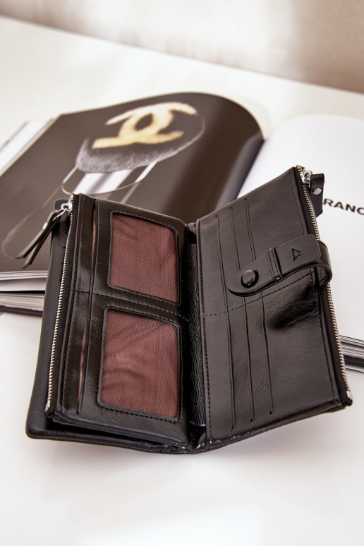 Carteira feminina de couro ecológico cor preta Irinda Carteira feminina de couro ecológico cor preta Irinda