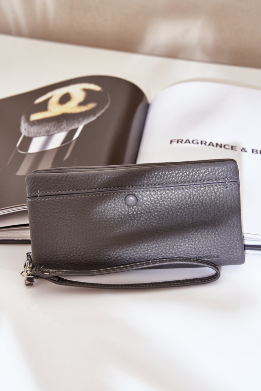 Carteira feminina grande com uma impressão de couro ecológico cor cinza Tem que serrtiel Carteira feminina grande com uma impressão de couro ecológico cor cinza Tem que serrtiel