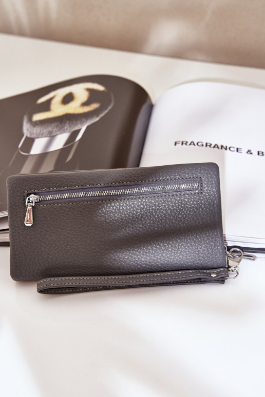 Carteira feminina grande com uma impressão de couro ecológico cor cinza Tem que serrtiel Carteira feminina grande com uma impressão de couro ecológico cor cinza Tem que serrtiel