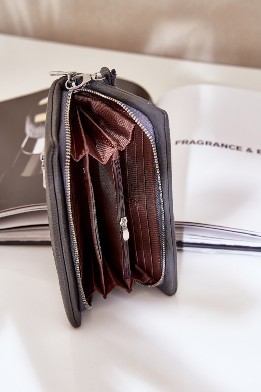 Carteira feminina grande com uma impressão de couro ecológico cor cinza Tem que serrtiel Carteira feminina grande com uma impressão de couro ecológico cor cinza Tem que serrtiel