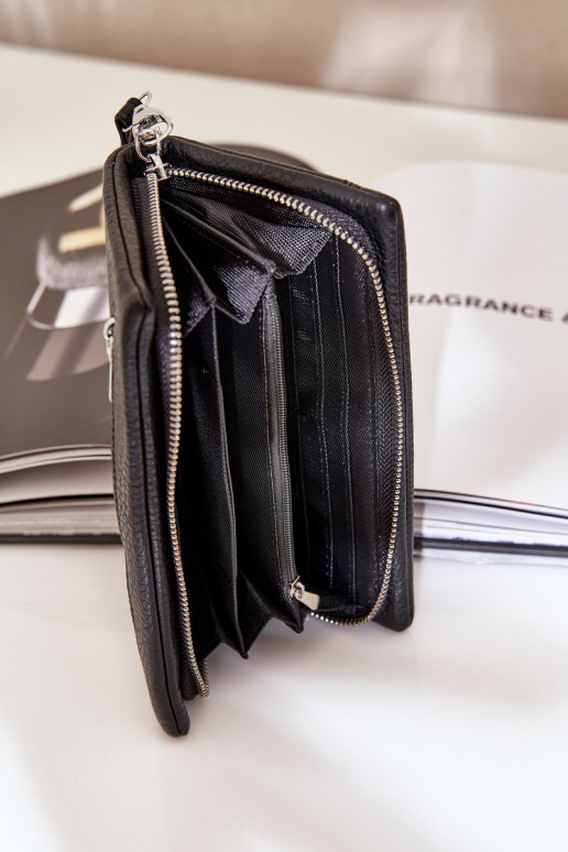 Carteira feminina grande com uma impressão de couro ecológico cor preta Tem que serrtiel Carteira feminina grande com uma impressão de couro ecológico cor preta Tem que serrtiel