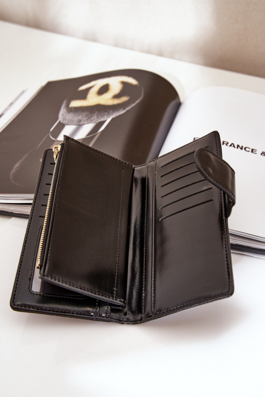 Carteira feminina de couro ecológico cor preta Kalinessa