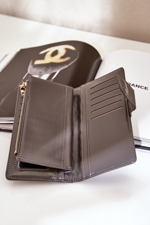 Carteira feminina de couro ecológico cor cinza Kalinessa Carteira feminina de couro ecológico cor cinza Kalinessa