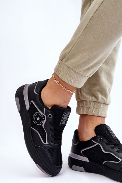 Tênis femininos de estilo esportivo Big Star LL274443 nas cores preto e cinza