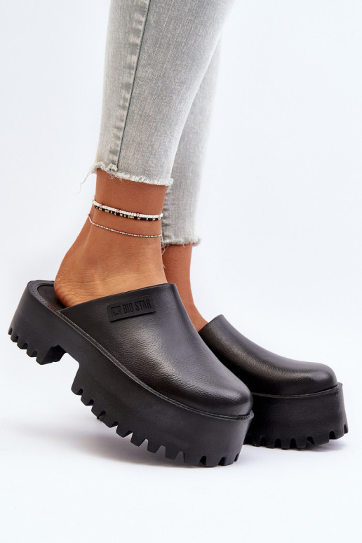 Feminino Chinelos com solas maciças da moda Big Star NN274014 cor preta