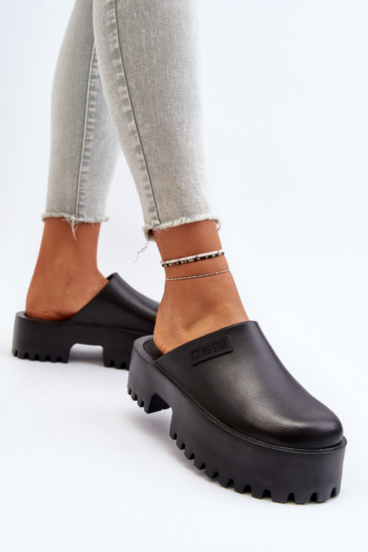 Feminino Chinelos com solas maciças da moda Big Star NN274014 cor preta