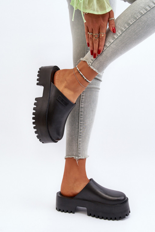 Feminino Chinelos com solas maciças da moda Big Star NN274014 cor preta