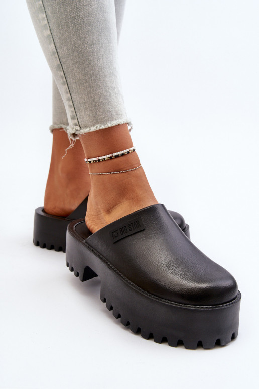 Feminino Chinelos com solas maciças da moda Big Star NN274014 cor preta