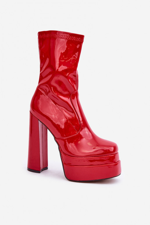 Botas de Salto com Efeito Laqueado e Plataforma INysokim vermelhas Lotisha Botas de Salto com Efeito Laqueado e Plataforma INysokim vermelhas Lotisha