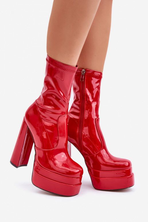 Botas de Salto com Efeito Laqueado e Plataforma INysokim vermelhas Lotisha Botas de Salto com Efeito Laqueado e Plataforma INysokim vermelhas Lotisha
