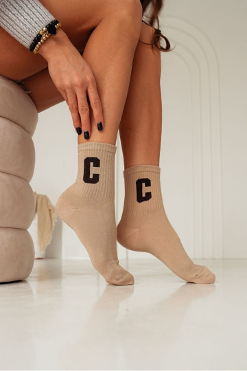 Meias de algodão Feminino Z Literą C bege