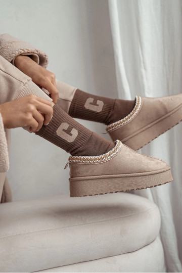 Meias Feminino Frotte Z Literą C cor marrom