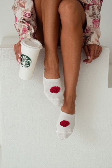 Meias Microrodapés Feminino BaParaełniane cor rosaa cor de marfim