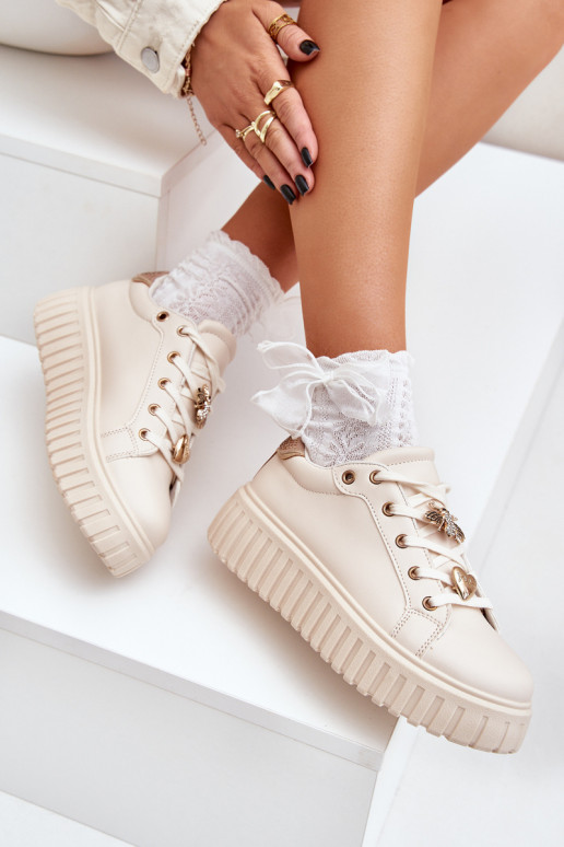 À modalo de tênis Feminino Z Przypinkami bege Grelesi À modalo de tênis Feminino Z Przypinkami bege Grelesi