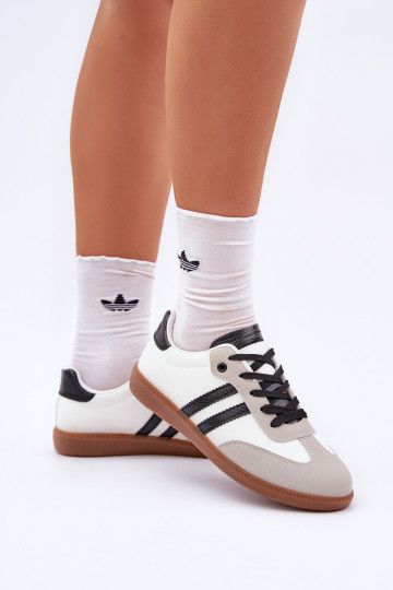 tênis de sola plana Tênis Feminino Branco-cor preta Loredis 2