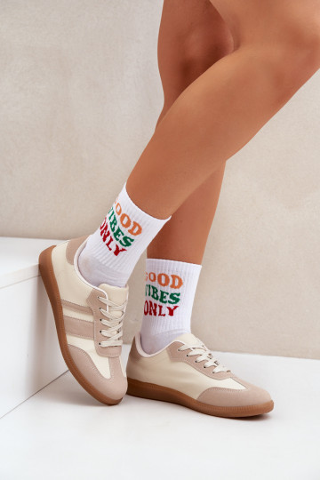 Baixo À modalo de tênis Feminino de couro ecológico bege Nonalorin