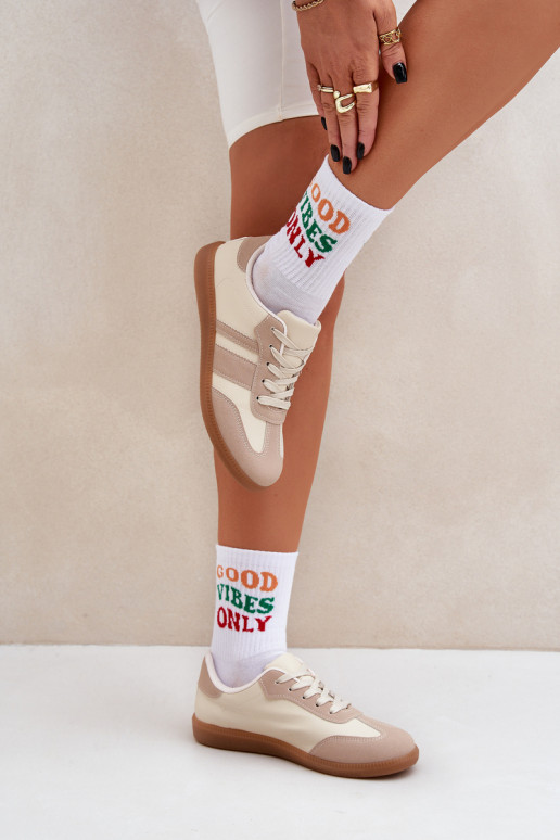 Baixo À modalo de tênis Feminino de couro ecológico bege Nonalorin