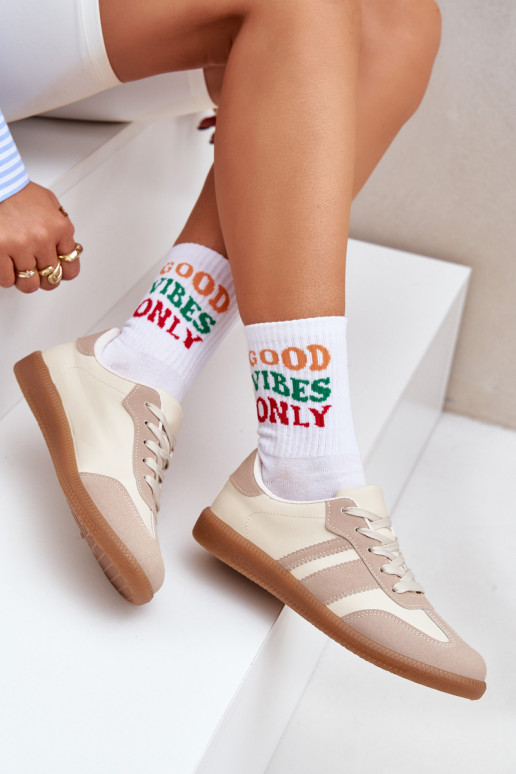 Baixo À modalo de tênis Feminino de couro ecológico bege Nonalorin