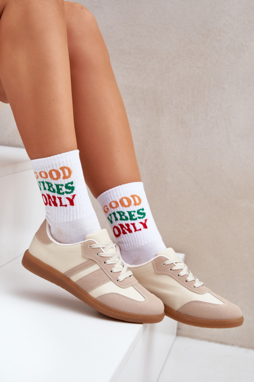 Baixo À modalo de tênis Feminino de couro ecológico bege Nonalorin