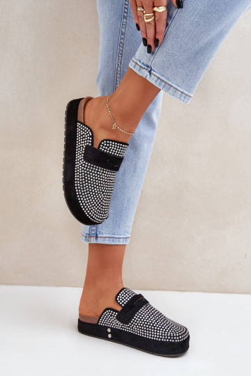 Chinelos femininos Decorado Cyrkoniami com uma plataforma cor preta Deorani 2