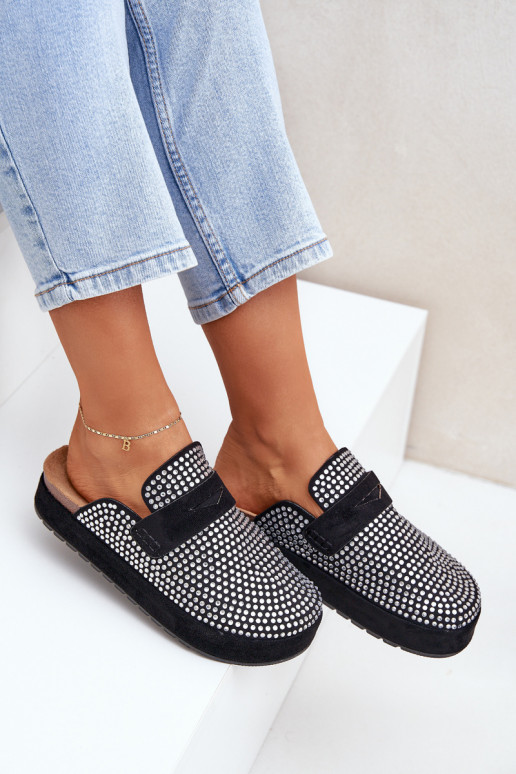 Chinelos femininos Decorado Cyrkoniami com uma plataforma cor preta Deorani