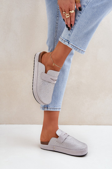 Chinelos femininos Decorado Cyrkoniami com uma plataforma cor cinza Deorani 2