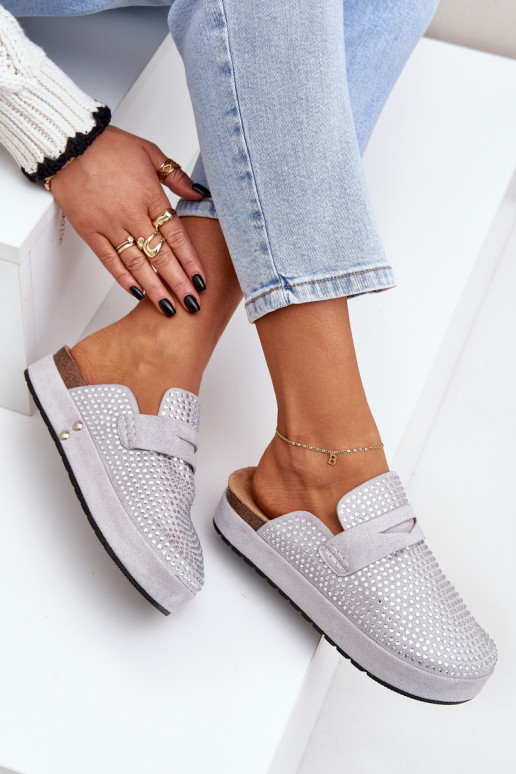 Chinelos femininos Decorado Cyrkoniami com uma plataforma cor cinza Deorani