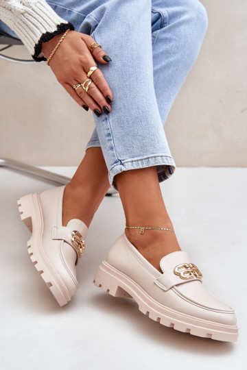 mocassins femininos Ze cor douradam Detalem bege Trionna