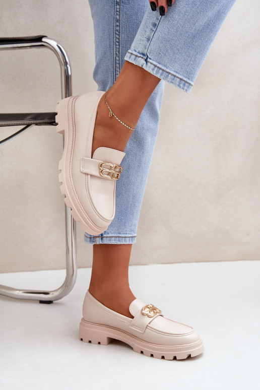 mocassins femininos Ze cor douradam Detalem bege Trionna