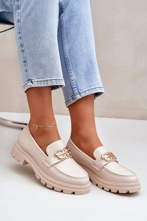 mocassins femininos Ze cor douradam Detalem bege Trionna