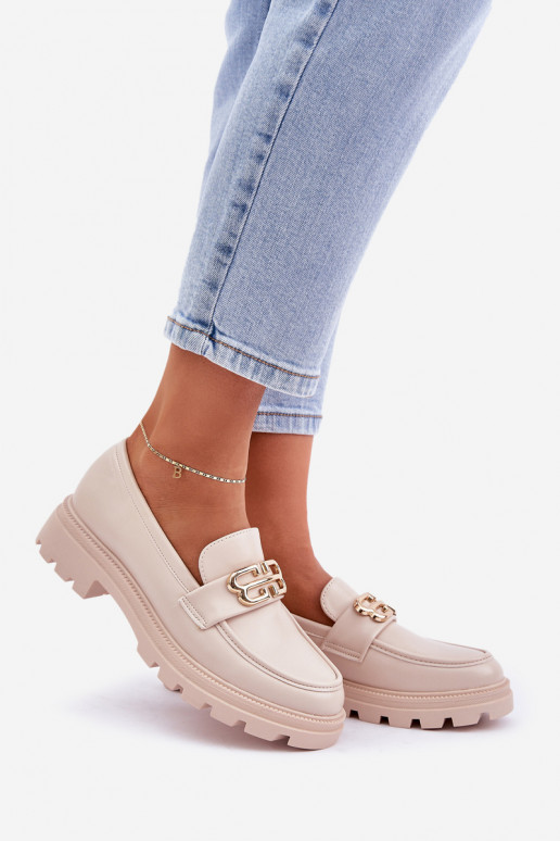 mocassins femininos Ze cor douradam Detalem bege Trionna