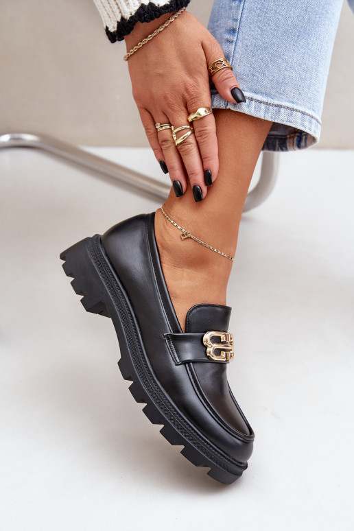 mocassins femininos Ze cor douradam Detalem cor preta Trionna mocassins femininos Ze cor douradam Detalem cor preta Trionna