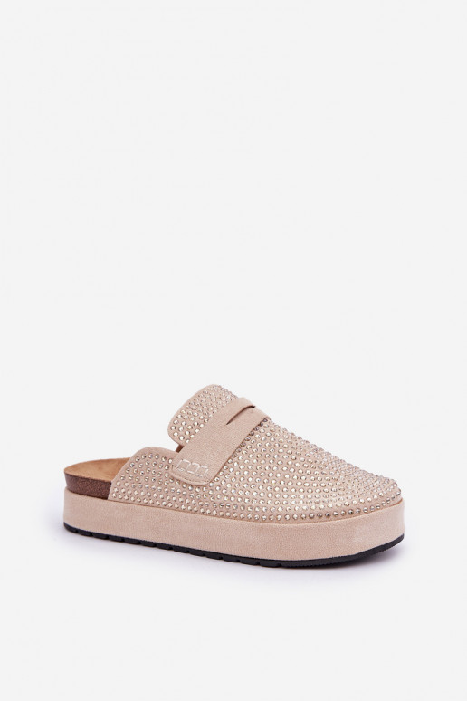 Chinelos femininos Decorado Cyrkoniami com uma plataforma bege Deorani