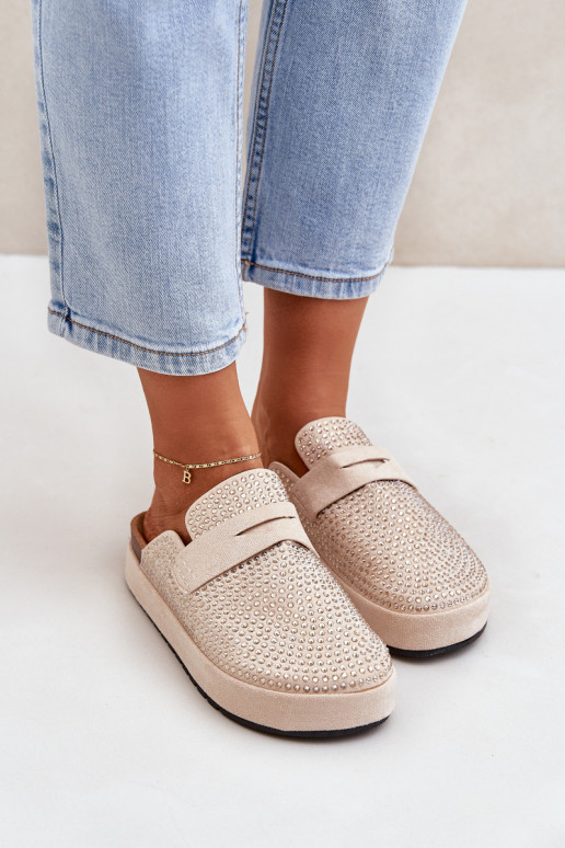 Chinelos femininos Decorado Cyrkoniami com uma plataforma bege Deorani