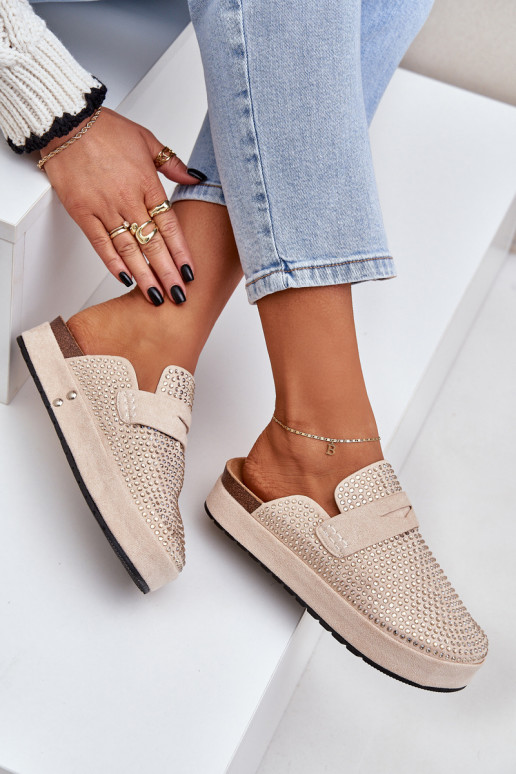 Chinelos femininos Decorado Cyrkoniami com uma plataforma bege Deorani