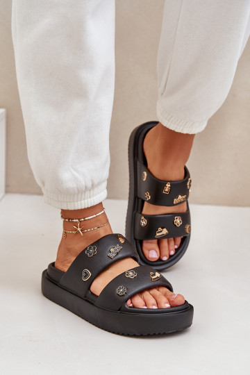 Chinelos leves Chinelos femininos Z Przypinkami cor preta Ravanala