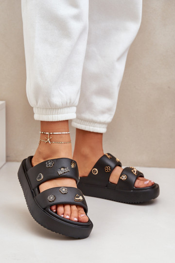 Chinelos leves Chinelos femininos Z Przypinkami cor preta Ravanala 2