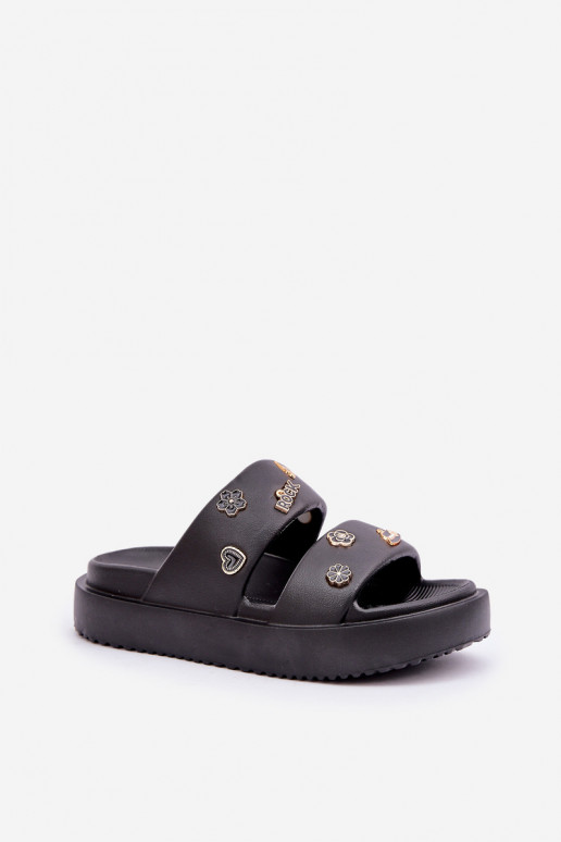 Chinelos leves Chinelos femininos Z Przypinkami cor preta Ravanala