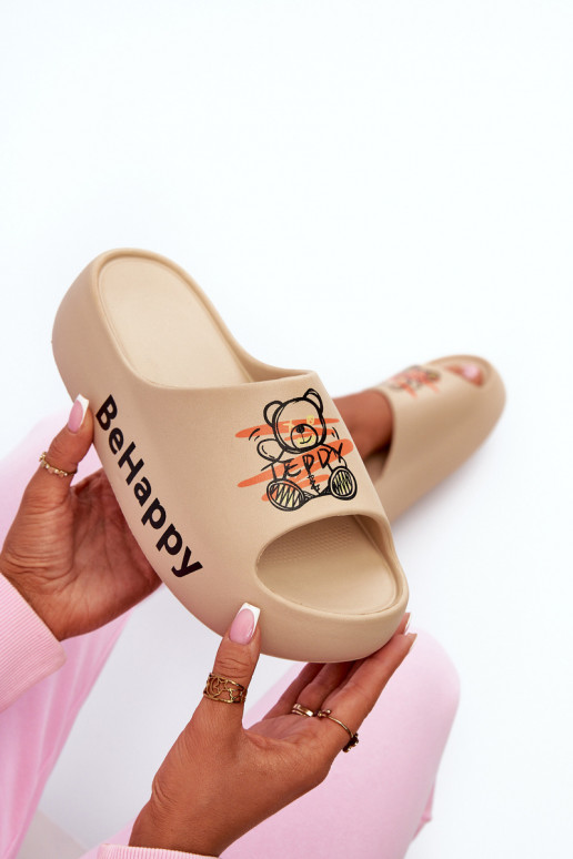  Chinelos femininos Em uma sola grossa Com Urso Chinelos leves bege Serefina