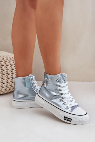 Design metálico sapatos de lazer com sola Feminino Com coração cor azul Sumehra