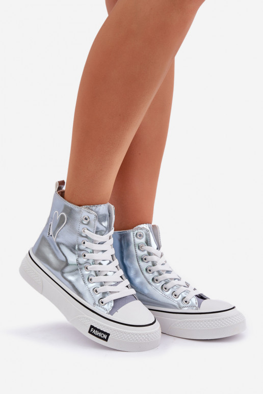 Design metálico sapatos de lazer com sola Feminino Com coração cor azul Sumehra Design metálico sapatos de lazer com sola Feminino Com coração cor azul Sumehra