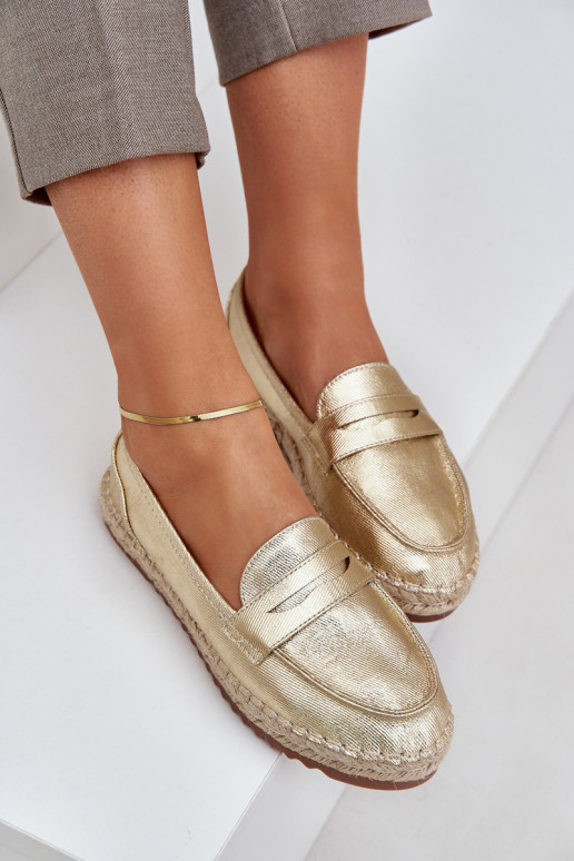 Alpercatas Com JutoParaa Plecionką Em sola plana cor dourada Shilova Alpercatas Com JutoParaa Plecionką Em sola plana cor dourada Shilova
