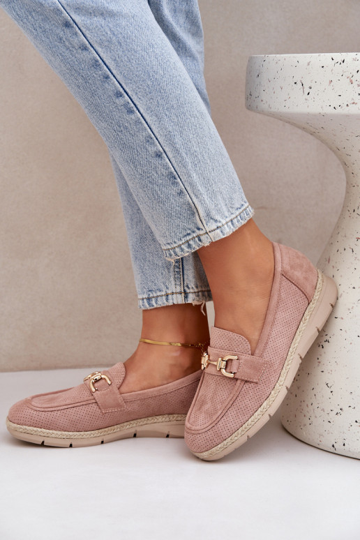 com elementos abertos Mocassins Ze cor douradam Detalem I JutoParaą Plecionką cor rosa Lainer com elementos abertos Mocassins Ze cor douradam Detalem I JutoParaą Plecionką cor rosa Lainer