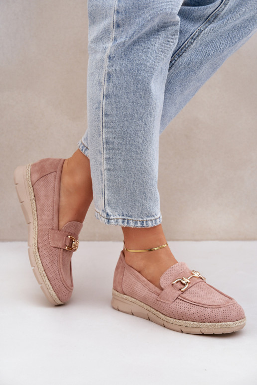 com elementos abertos Mocassins Ze cor douradam Detalem I JutoParaą Plecionką cor rosa Lainer com elementos abertos Mocassins Ze cor douradam Detalem I JutoParaą Plecionką cor rosa Lainer