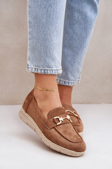 com elementos abertos Mocassins Ze cor douradam Detalem I JutoParaą Plecionką cor marrom Lainer