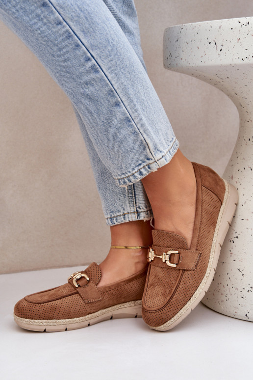 com elementos abertos Mocassins Ze cor douradam Detalem I JutoParaą Plecionką cor marrom Lainer