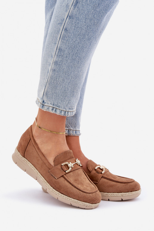 com elementos abertos Mocassins Ze cor douradam Detalem I JutoParaą Plecionką cor marrom Lainer