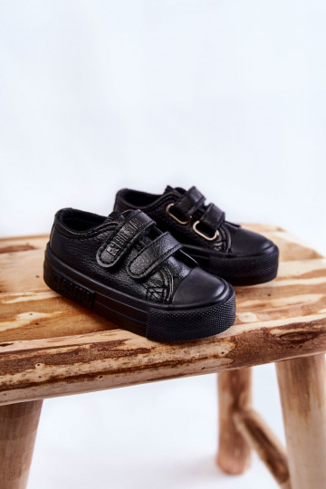Sapatos casuais de couro para criança com fechos autocolantes BIG STAR KK374054 preto