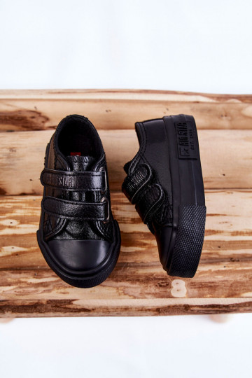 Sapatos casuais de couro para criança com fechos autocolantes BIG STAR KK374054 preto 2